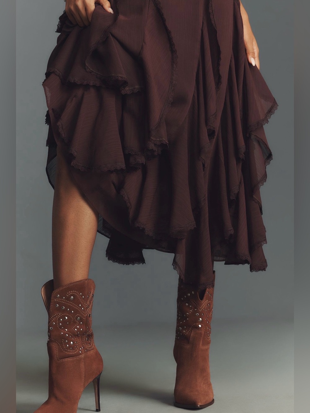 Anthropologie ASTR The Label Philomene V-Neck Ruffled Midi Dress XS Eggplant - Picture 3 of 10
